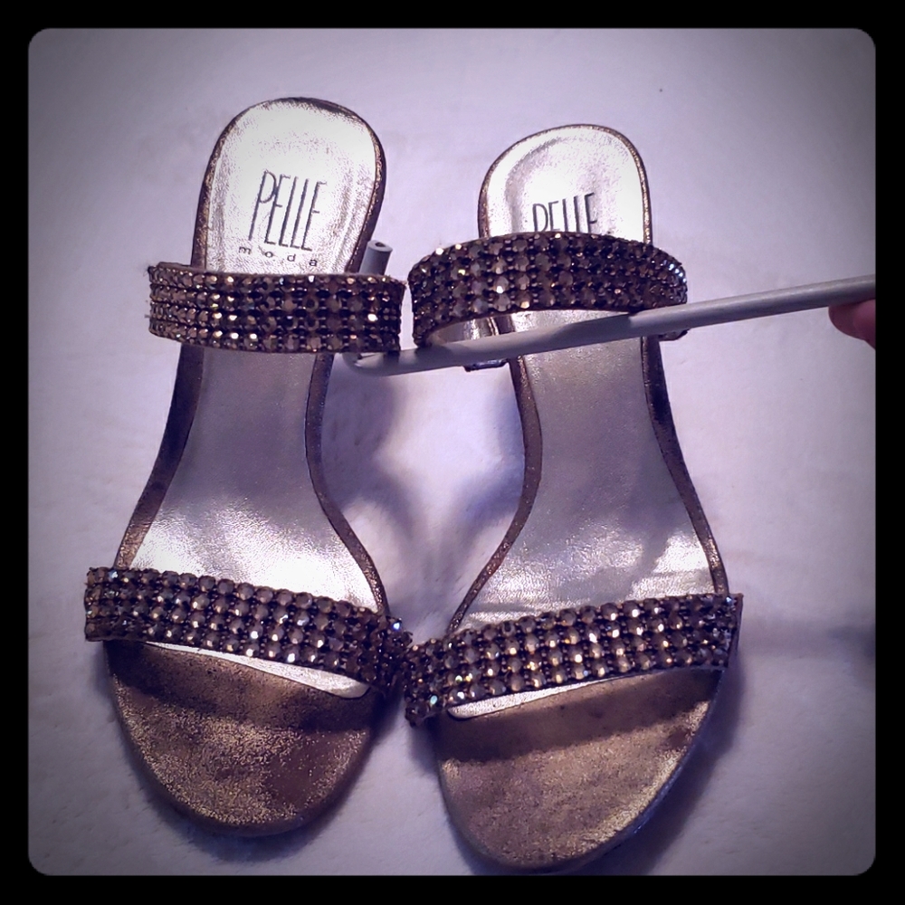 Gold jeweled dress heels